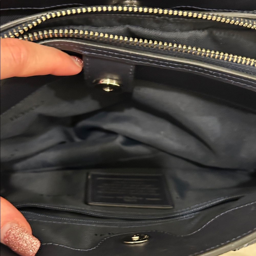 Coach (EUC) Swagger Frame Satchel in Navy Blue Crocodile-Embossed Leather - Picture 12 of 17